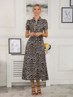 Danni Crepe Shirt Midi Dress, Blue Animal -Miha Dresses Shop 091 132A BlueAnimal 2