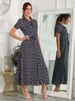 Danni Shirt Midi Dress, Navy Floral -Miha Dresses Shop 091 132A NavyFloral 1