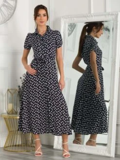 Danni Shirt Midi Dress, Navy Floral -Miha Dresses Shop 091 132A NavyFloral 2