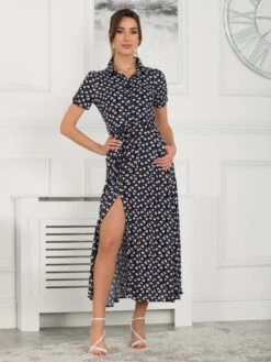 Danni Shirt Midi Dress, Navy Floral -Miha Dresses Shop 091 132A NavyFloral 6