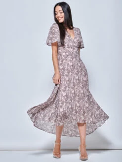 Chiffon Angel Sleeve Pleated Maxi Dress, Pink Multi 10 Chiffon Angel Sleeve Pleated Maxi Dress, Pink Multi -Miha Dresses Shop 1020 927 PinkMulti 1