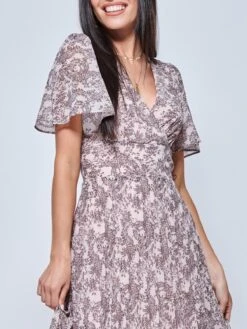 Chiffon Angel Sleeve Pleated Maxi Dress, Pink Multi 9 Chiffon Angel Sleeve Pleated Maxi Dress, Pink Multi -Miha Dresses Shop 1020 927 PinkMulti 3