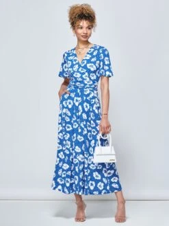 Jaylynn Flare Sleeve Jersey Maxi Dress, Royal Floral -Miha Dresses Shop 132 2389 ROYALBLUE 4