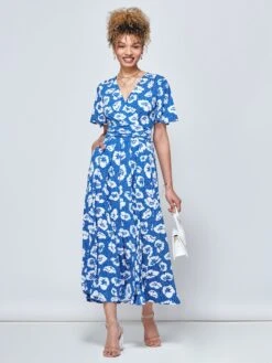 Jaylynn Flare Sleeve Jersey Maxi Dress, Royal Floral -Miha Dresses Shop 132 2389 ROYALBLUE 5