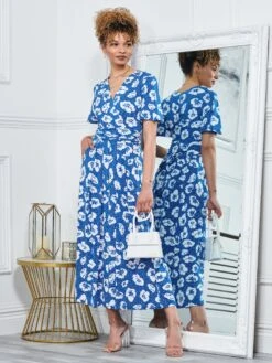 Jaylynn Flare Sleeve Jersey Maxi Dress, Royal Floral -Miha Dresses Shop 132 2389 ROYALBLUE 6