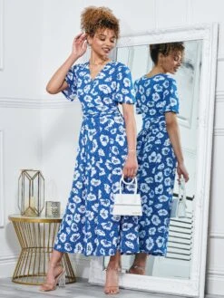 Jaylynn Flare Sleeve Jersey Maxi Dress, Royal Floral -Miha Dresses Shop 132 2389 ROYALBLUE 7