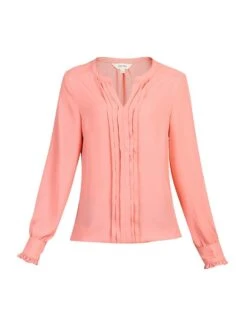 Pleat Front V Neck Blouse, Coral Pink -Miha Dresses Shop 1508 1 CORALPINK 01 56862 1ff5137c 32e0 46f3 adb3 2c2d3dbb01c6