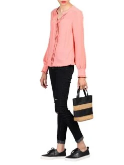 Pleat Front V Neck Blouse, Coral Pink -Miha Dresses Shop 1508 1 CORALPINK 05 25026 f597a2ce fc1e 4650 af4d a09909d681a6