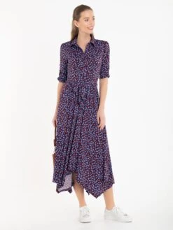 Jolie Moi Handkerchief Hem Shirt Dress, Burgundy Multi