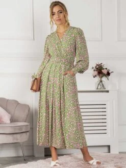 Jolie Moi Allyn Long Sleeved Maxi Dress, Green Animal -Miha Dresses Shop 312 621 GreenAnimal 09