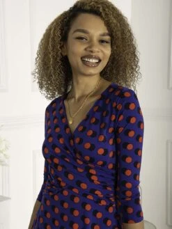 Jolie Moi Petra 3/4 Sleeve Ruched Dress, Blue Polka 11 Jolie Moi Petra 3/4 Sleeve Ruched Dress, Blue Polka -Miha Dresses Shop 322 2101 BluePolka 5