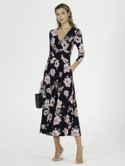 Quintella Jersey Side Split Maxi Dress, Navy Floral -Miha Dresses Shop 322 2952 NavyFloral 2