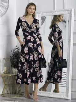 Quintella Jersey Side Split Maxi Dress, Navy Floral -Miha Dresses Shop 322 2952 NavyFloral 3