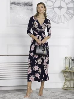 Quintella Jersey Side Split Maxi Dress, Navy Floral -Miha Dresses Shop 322 2952 NavyFloral 5