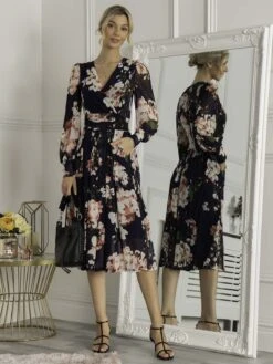 Jasmine Long Sleeve Mesh Dress, Navy Floral -Miha Dresses Shop 3621 NavyFloral 1