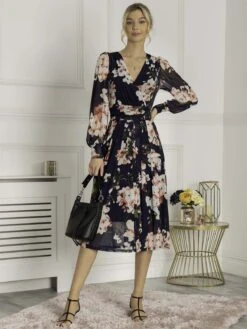 Jasmine Long Sleeve Mesh Dress, Navy Floral -Miha Dresses Shop 3621 NavyFloral 2