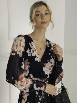 Jasmine Long Sleeve Mesh Dress, Navy Floral -Miha Dresses Shop 3621 NavyFloral 5