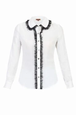 Contrast Lace Trimmed Blouse, Ivory