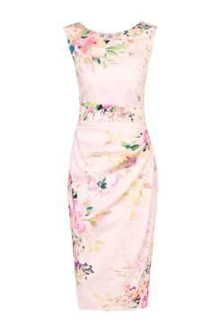 Floral Print Ruched Shift Dress, Pink Floral -Miha Dresses Shop 5053319213000 3 2364ecff f385 4b61 bef8 35960023c2fd
