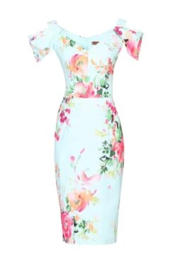 Floral Print Cold Shoulder Dress, Green Floral