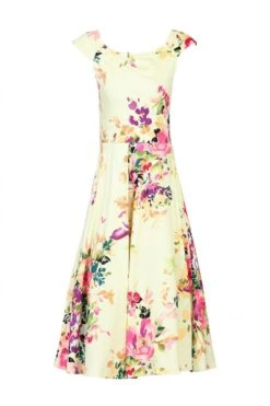 Floral Print Scoop Neck Swing Dress, Yellow Floral -Miha Dresses Shop 5053319225263 3 58058 b1902620 c657 4236 a07a 6f2cba872a1e