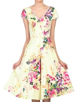Floral Print 50s Dress, Yellow Floral