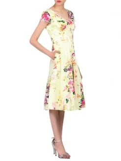Floral Print 50s Dress, Yellow Floral -Miha Dresses Shop 5053319225898 2 59649 4194178b ed22 4353 ac9f 795b90c75ab8