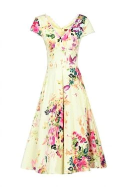 Floral Print 50s Dress, Yellow Floral -Miha Dresses Shop 5053319225898 3 88600 43411703 d509 4db8 aaeb 1856b5c83acb
