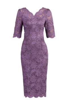 Dark Mauve 3/4 Sleeve Lace Bodycon Dress -Miha Dresses Shop 5053319226383 3 84454 f2e589f7 aa53 4288 8fc7 60426aa295e5