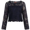 Cropped Flare Sleeve Lace Top, Navy