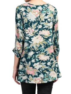Jolie Moi Floral Print Comfy Blouse, Teal Floral -Miha Dresses Shop 5053319240945 1