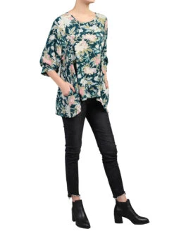 Jolie Moi Floral Print Comfy Blouse, Teal Floral -Miha Dresses Shop 5053319240945 2