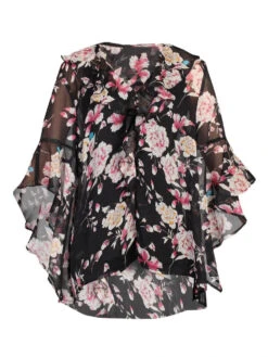 Flare Sleeve Blouse, Black Floral -Miha Dresses Shop 5053319248200 3 82287 5ff3ec37 5d75 452e b8b7 974d19e82a86