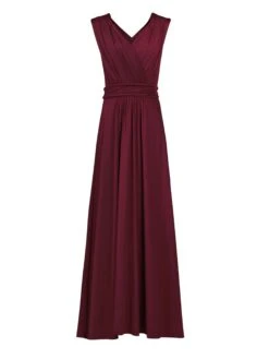 Plunge V Neck Draped Maxi Dress, Burgundy -Miha Dresses Shop 5053319255314 3 f4376bd1 7607 4f28 a446 b6181896ce3b