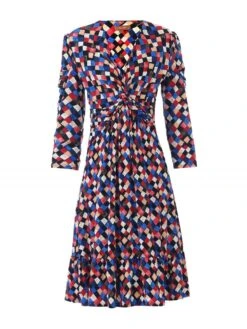 Retro Geometric Flare Hem Dress, Royal Multi -Miha Dresses Shop 5053319275343 3 29838 50b982e2 dd1d 4254 9538 da5b8a49ec81