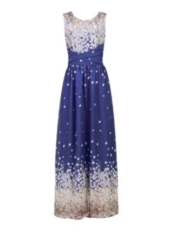 Feather Belted Maxi Dress, Blue Floral -Miha Dresses Shop 5053319276142 3 05684 a75c7a94 72ad 4e6d a63c 1a6a4b662b4e