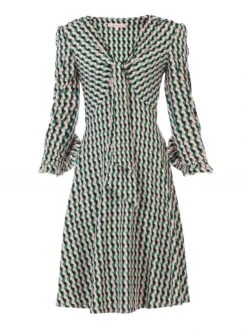 Tie Front Geometric Print Dress, Pink Multi -Miha Dresses Shop 5053319277163 3 33139