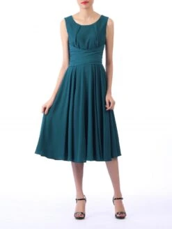 Petrol Blue Wrap Belted Skater Dress