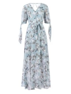 Puff Sleeve Chiffon Maxi Dress, Blue Floral 15 Puff Sleeve Chiffon Maxi Dress, Blue Floral -Miha Dresses Shop 5053319327608 3