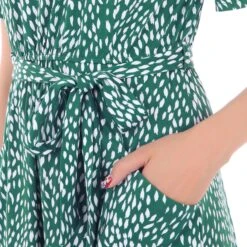 Belted Midi Jersey Dress, Green Animal -Miha Dresses Shop 50533193304177