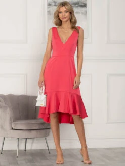 Jolie Moi Annabeth V Neck Flare Dress, Pink -Miha Dresses Shop 5053319389200 6