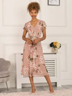 Scarlett Cap Sleeve Mesh Midi Dress, Dusty Pink -Miha Dresses Shop 5053319401162 4