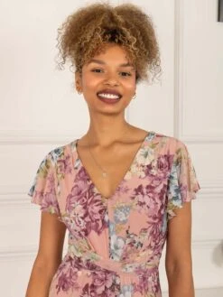 Scarlett Cap Sleeve Mesh Midi Dress, Floral Multi -Miha Dresses Shop 5053319401377 3