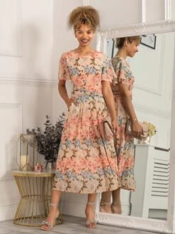 Reagan Floral Print Chiffon Dress, Pink -Miha Dresses Shop 5053319402503 2