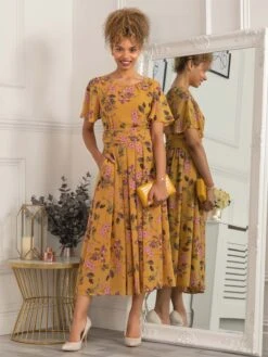 Haylee Print Chiffon Maxi Dress, Yellow Floral -Miha Dresses Shop 5053319402572 2
