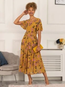 Haylee Print Chiffon Maxi Dress, Yellow Floral -Miha Dresses Shop 5053319402572 4