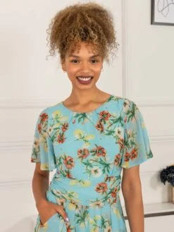 Haylee Print Chiffon Maxi Dress, Blue Floral -Miha Dresses Shop 5053319402640 3