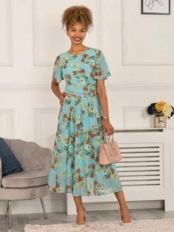 Haylee Print Chiffon Maxi Dress, Blue Floral -Miha Dresses Shop 5053319402640 4