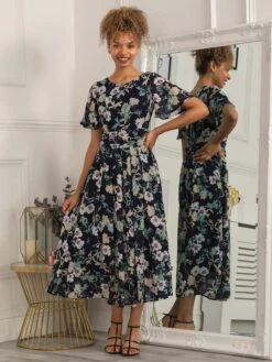 Nadine Floral Print Chiffon Dress, Navy -Miha Dresses Shop 5053319402718 2