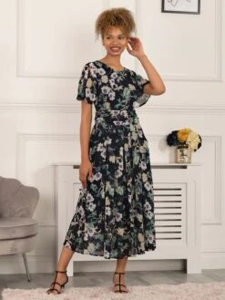 Nadine Floral Print Chiffon Dress, Navy -Miha Dresses Shop 5053319402718 4
